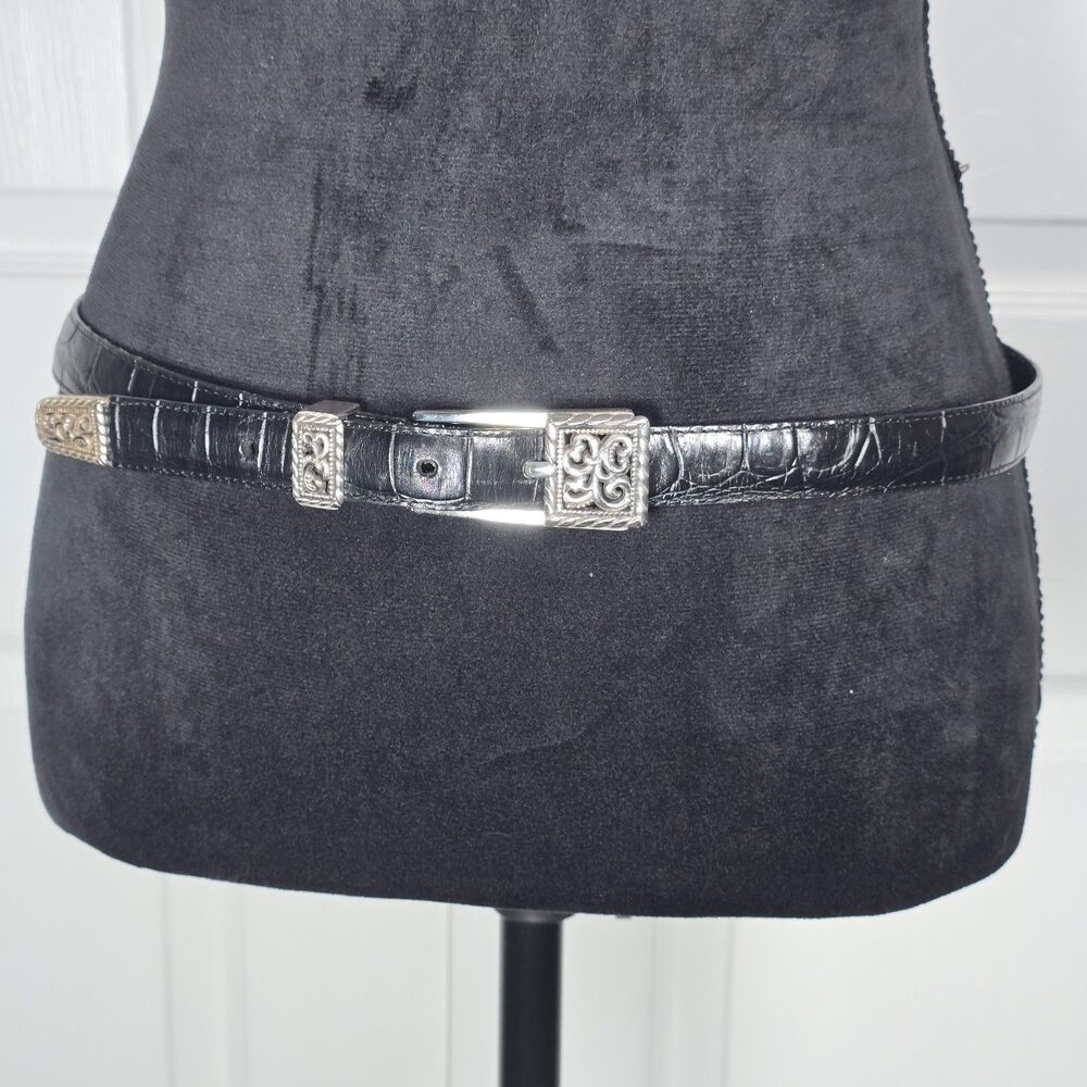 Brighton Black Textured Leather Brilliant Silver Work 3/4" Size Large 34 4B403